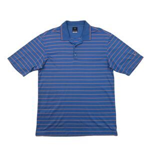 Nike Golf Shirt Mens M Medium Blue/Orange Striped Breathable Cotton Blend Polo